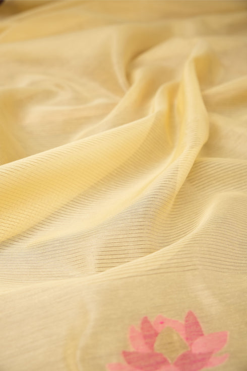 A Freakin Lotus Yellow Jamdani Muga Silk Unstitched Suit Set